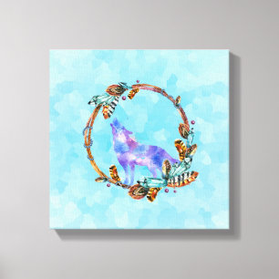 Lila WasserfarbWolf mit Boho Kranz Leinwanddruck