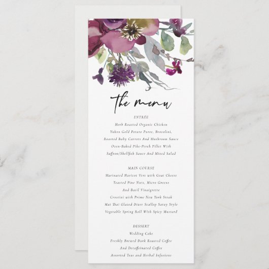 LILA WASSERFLORALFLÄCHE MIT WASSER MENÜKARTE (Vorne/Hinten)