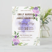 Lila Wassergymnastik-Hochzeit in Rosa Einladung (Stehend Vorderseite)