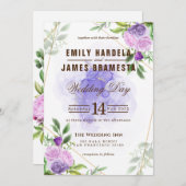 Lila Wassergymnastik-Hochzeit in Rosa Einladung (Vorne/Hinten)