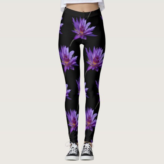 Lila Wasserlilie Lotus Leggings (Vorderseite)