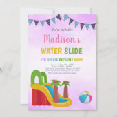 Lila Wasserrutsche Einladungen (Vorderseite)