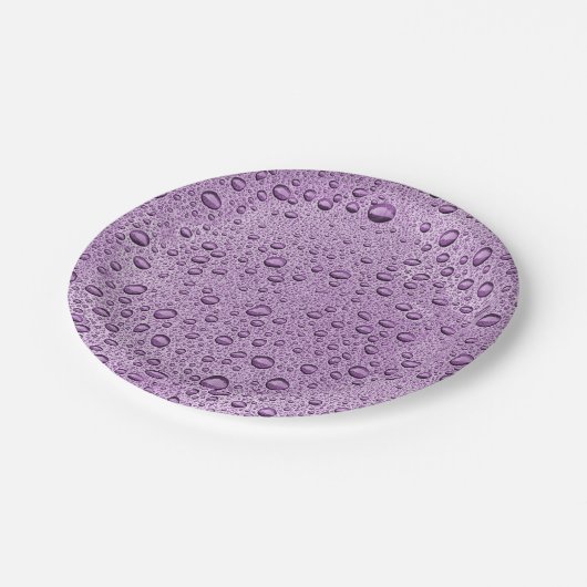 Lila Wassertröpfchen Pappteller (Schrägansicht)