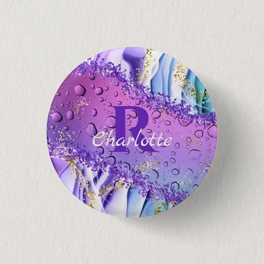 Lila Wassertropfen | Blue and White Ombre Button (Vorderseite)