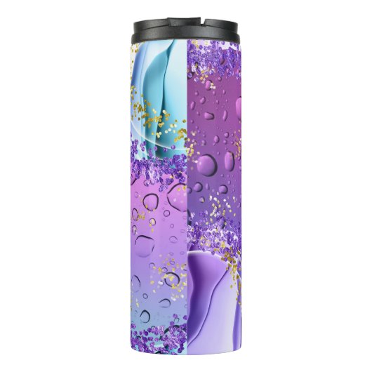 Lila Wassertropfen | Blue and White Ombre Thermosbecher (Rückseite)