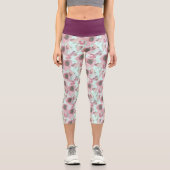 Lila Waste Blumendruckblauer Yoga Pants Capri Leggings (Vorderseite)