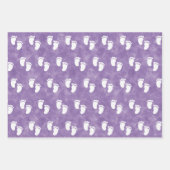 Lila Watercolor Baby Shooting Footprint Muster Geschenkpapier Set (Vorderseite 2)