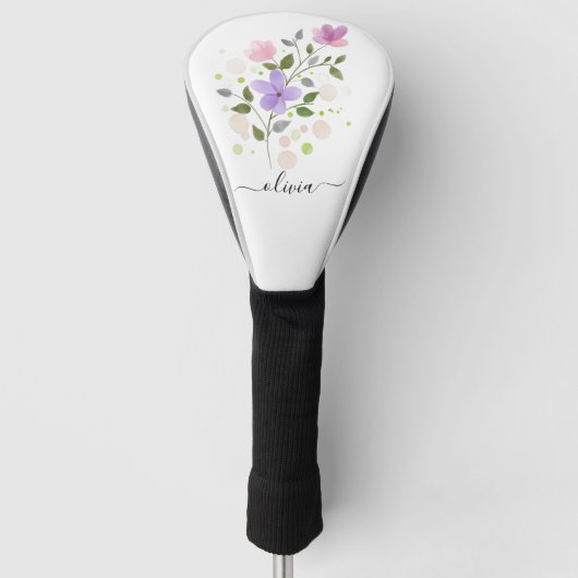 Lila WaterColor Floral Personalisiert stilvoll Golf Headcover (Vorderseite)