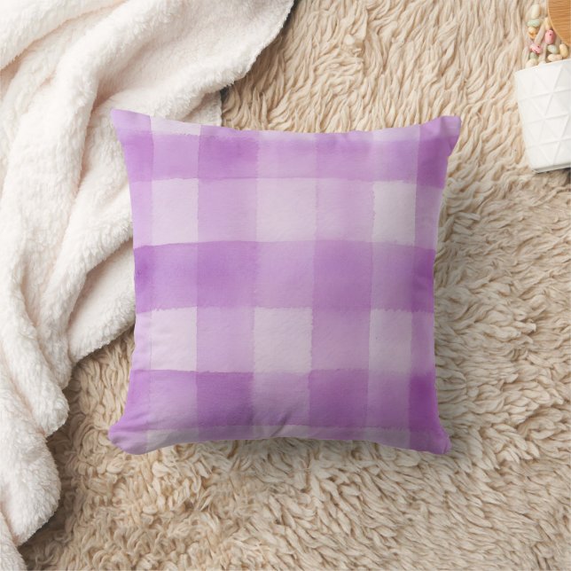 Lila Watercolor Gingham Kariert Throw Kissen (Decke)