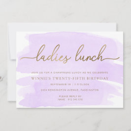 Lila Watercolor Gold Ladys Mittagessen Einladung