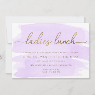 Lila Watercolor Gold Ladys Mittagessen Einladung