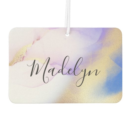 Lila Watercolor Gold Luxus Personalisiert Autolufterfrischer (Rückseite)