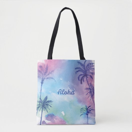 Lila Watercolor Hawaii-Landschaft Tasche (Vorderseite)