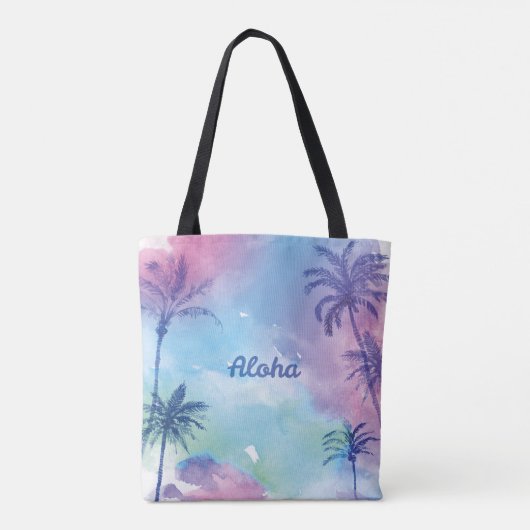 Lila Watercolor Hawaii-Landschaft Tasche (Rückseite)