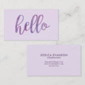 Lila Watercolor Hello Typografy Visitenkarte (Vorne/Hinten)