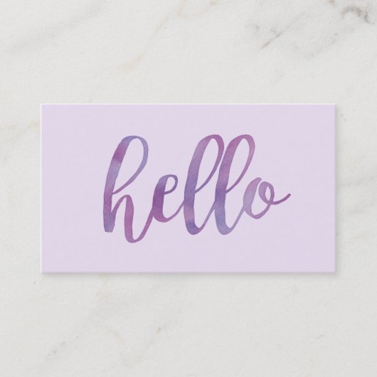 Lila Watercolor Hello Typografy Visitenkarte (Vorderseite)