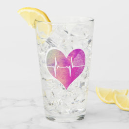 Lila Watercolor-Herz EKG Glas
