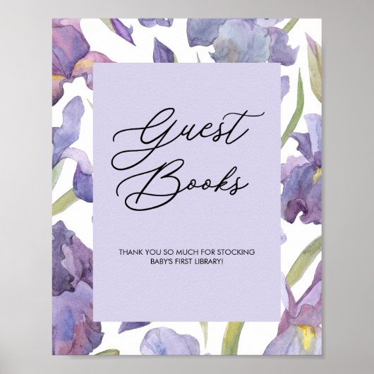 Lila Watercolor Iris Floral Guest Book Poster (Vorne)