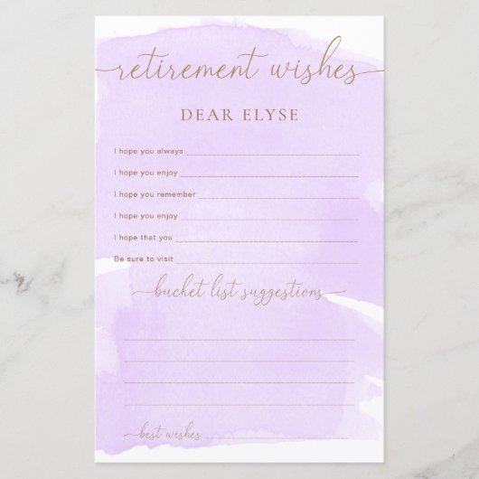 Lila Watercolor-Rentirement-Wünsche (Vorderseite)