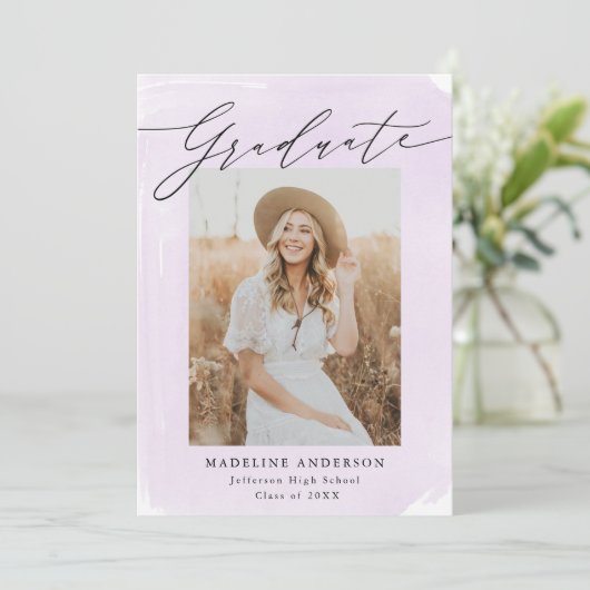 Lila Watercolor Wash 4 Foto Abschluss Ankündigung (Stehend Vorderseite)