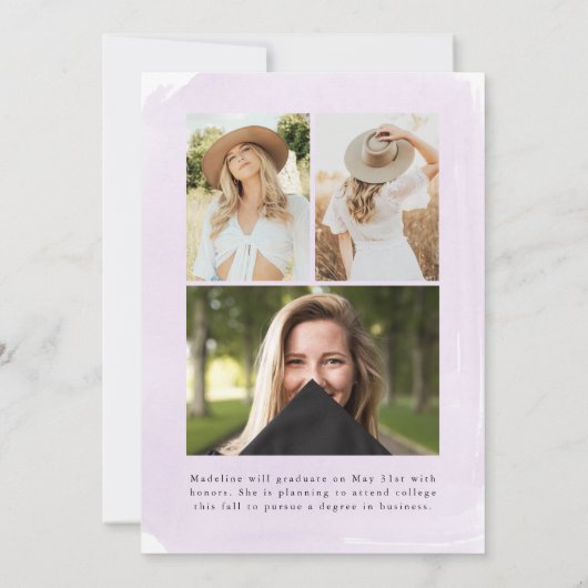 Lila Watercolor Wash 4 Foto Abschluss Ankündigung (Rückseite)