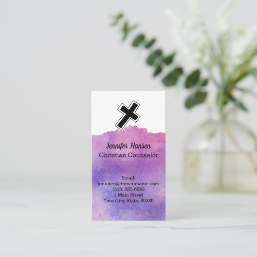 Lila Watercolorkarte - Pastor, Kirche, Ministerium Visitenkarte (Stehend Vorderseite)