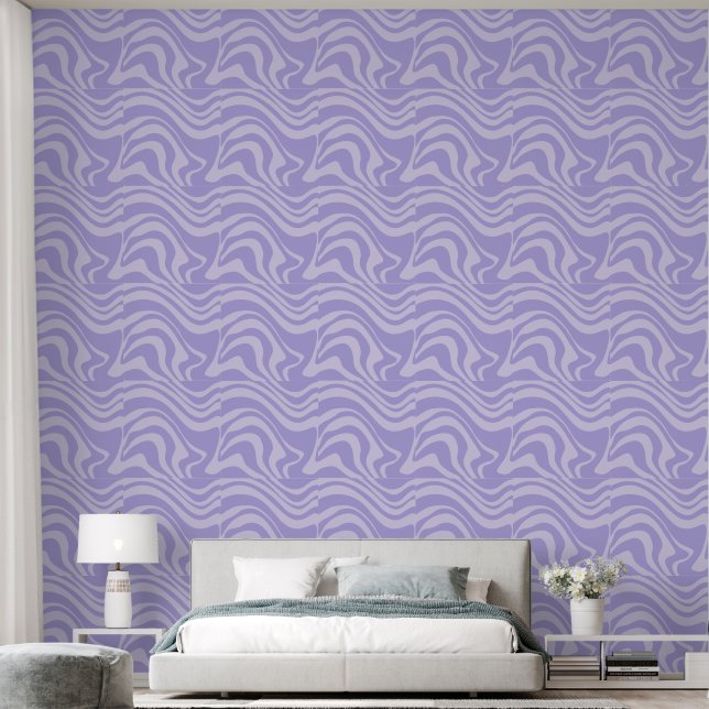 Lila Wavy Retro Abstrakt Tapete (Schlafzimmer)
