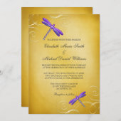 Lila Wedding Goldlibellen-Wirbel Einladung (Vorne/Hinten)