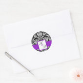 Lila Wedding Monogram Damask Siegel Runder Aufkleber (Umschlag)