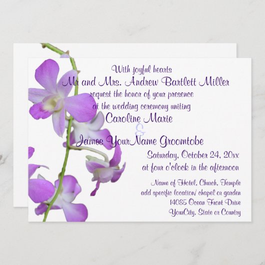 Lila Wedding Orchideen Einladung (Vorne/Hinten)