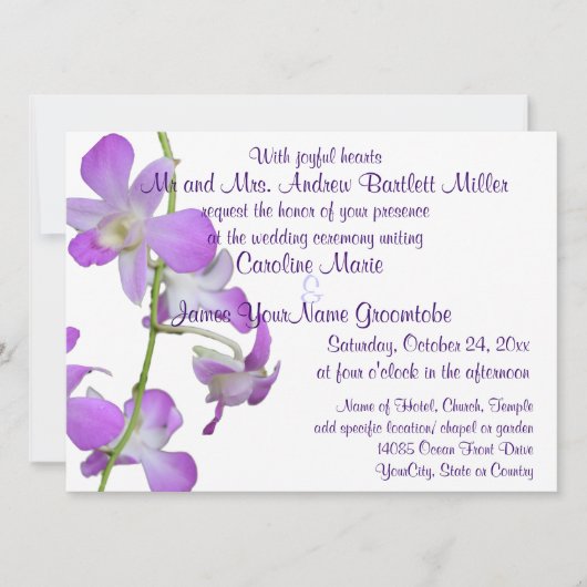 Lila Wedding Orchideen Einladung (Vorderseite)