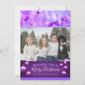 Lila Weihnachts-Foto Snowflake Feiertagskarte (Vorderseite)
