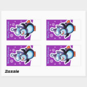 Lila Weihnachts-Rechteck Aufkleber Pinguin Skater. (Blatt)