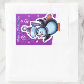 Lila Weihnachts-Rechteck Aufkleber Pinguin Skater. (Tasche)