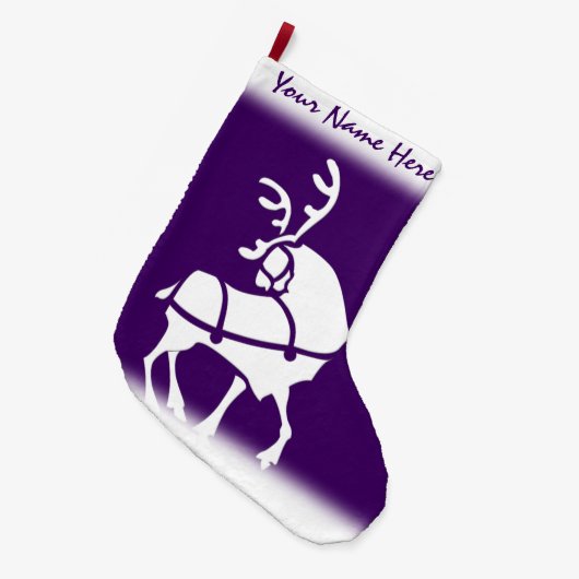 Lila Weihnachts-Strumpf Custom Reindeer Strumpf Großer Weihnachtsstrumpf (Vorderansicht (hängend))