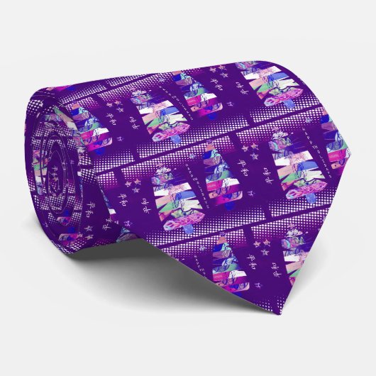 Lila Weihnachtsbaum-Collage Krawatte (Gerollt)