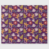 Lila Weihnachtsbaum Gingerbread Männer Geschenkpapier (Flach)