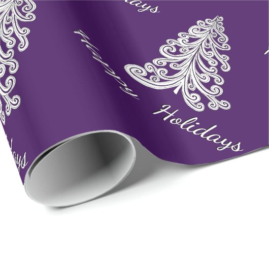 Lila Weihnachtsbaum-glückliche Feiertage wählen Geschenkpapier (Rolleneckpunkt)