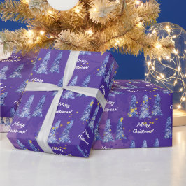 Lila Weihnachtsbaum Golden Snowflakes Geschenkpapier