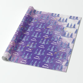 Lila Weihnachtsbaum Golden Snowflakes Geschenkpapier