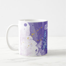 Lila Weihnachtsbaum Golden Snowflakes Kaffeetasse