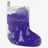 Lila Weihnachtsbaum Golden Snowflakes Kleiner Weihnachtsstrumpf (Vorderseite)