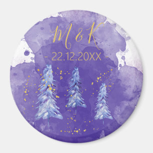 Lila Weihnachtsbaum Golden Snowflakes Magnet