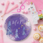 Lila Weihnachtsbaum Golden Snowflakes Pappteller (Party)