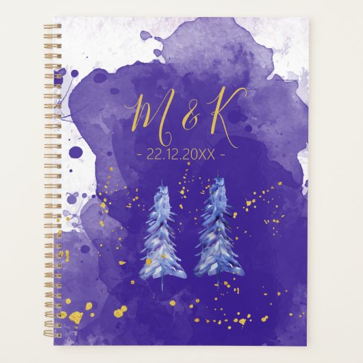 Lila Weihnachtsbaum Golden Snowflakes Planer (Vorderseite)