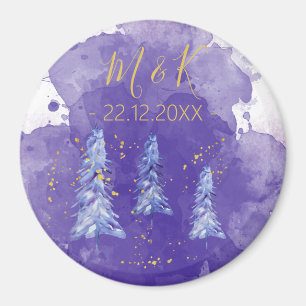 Lila Weihnachtsbaum Goldene Schneeflocken Magnet