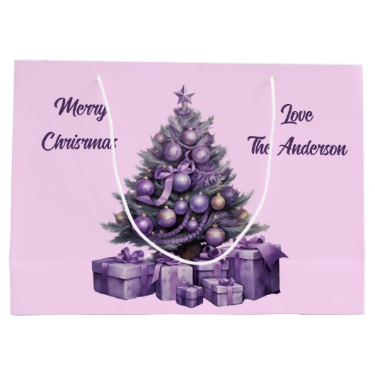Lila Weihnachtsbaum Große Geschenktüte (Rückseite)