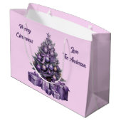 Lila Weihnachtsbaum Große Geschenktüte (Rückseite Schrägansicht)