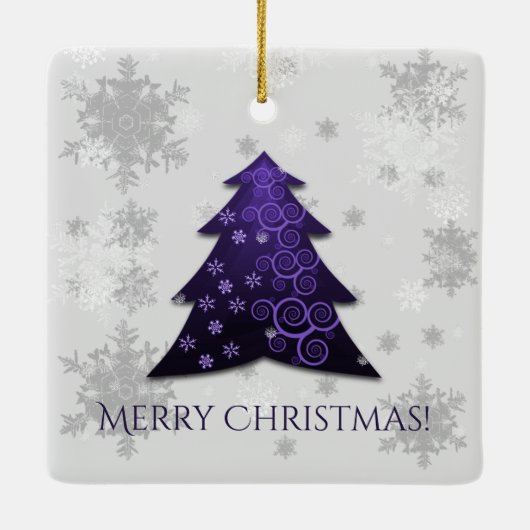 Lila Weihnachtsbaum Keramik Ornament (Rückseite)