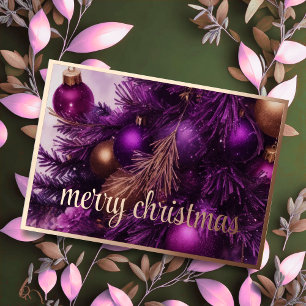 Lila Weihnachtsbaum mit Ornamenten Folien Feiertagskarte